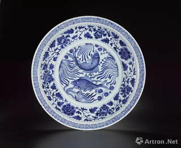エンタメ/ホビー中国　青花　神獣文盤　大皿　飾皿　C　R3459A